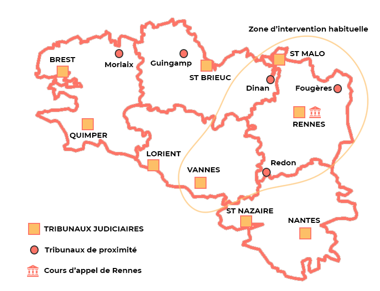 carte du secteur d'intervention de Maître Marion Coeuret